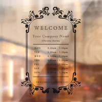 Elegant Black Floral Retro Business Opening Hours Window Cling