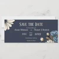 Elegant Moody Navy Blue Floral  Save The Date