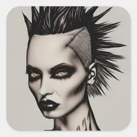 Fierce Woman in Mohawk and Piercings Gothic Punk   Square Sticker