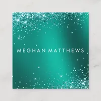 Teal Blue Pretty Sparkles Beauty Makeup Artist Square Business Card