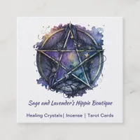 Watercolor Pentagram Occult Shop Dark Purples  Square Business Card