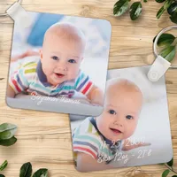 Custom Double Sided Baby 2 Photo Name Birth Stats Keychain