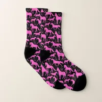 Horses and Horseshoes Pink and Black Novelty Socks