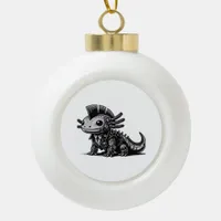 Whimsigoth Cyborg Axolotl Vintage Art Design Class Ceramic Ball Christmas Ornament