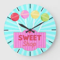 Retro Sweet Shop Pastel Colored Candy Lollipops Large Clock