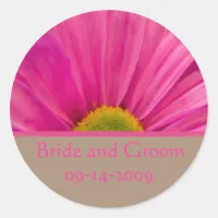 Pink Gerber Daisy on Tan Wedding Envelope Seal