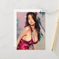 Sexy Woman with Dark Pink Dress Postcard