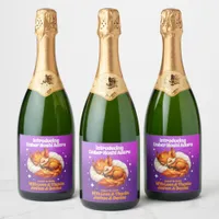 Cute Fox Asleep in Leaves Baby Shower Sparkling Wine Label