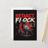 A surreal surveillance camera pigeon redact flock postcard