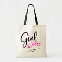 Girl Boss Stylish Script Hearts Pink Black Tote Bag