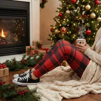 Red Black Buffalo Plaid Christmas Holiday Leggings