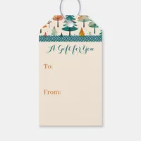 Watercolor Gold and Turquoise Christmas Trees Gift Tags