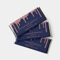 Navy Blue Rose Gold Sparkle Glitter Drips Wedding Hershey Bar Favors