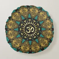 Teal Tribal Mandala Om Symbol Round Pillow