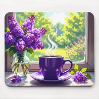 Pretty Purple Lilacs and Coffee  Mouse Pad