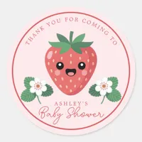 Kawai Strawberry Baby Shower Thank You Classic Round Sticker