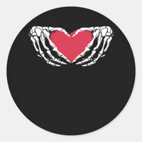 Funny Skeleton Heart Hands Classic Look Classic Round Sticker