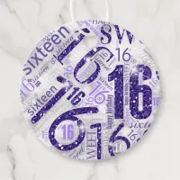 Sweet Sixteen Sparkle Word Cloud Purple ID265 Favor Tags