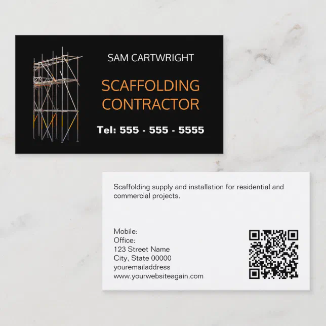 Scaffolder QR Code Black White Orange Business Card