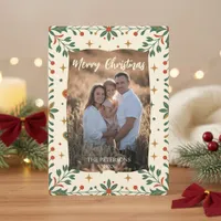 Mid-Century Modern Holly Photo Family Holiday Card