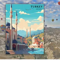 Retro Turkey Adana Watercolor Travel  Postcard