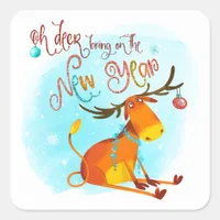 Oh Deer Bring On New Year 2020 Cute Reindeer Square Sticker