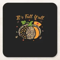 It’s Fall Y’all Pumpkin Leopard Nurse Halloween  Square Paper Coaster