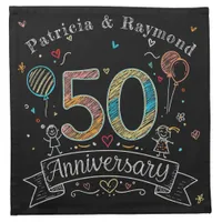 Chalkboard Doodles 50th Anniversary Personalized Cloth Napkin