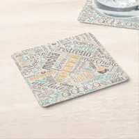 Coffee on Burlap Word Cloud Teal ID283 Square Paper Coaster