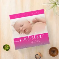 Pink Baby Photo Glitter Handwritten My First Years 3 Ring Binder
