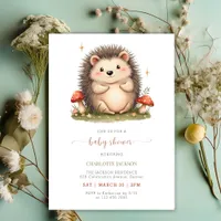 Watercolor Mushrooms Cute Hedgehog Baby Shower Invitation