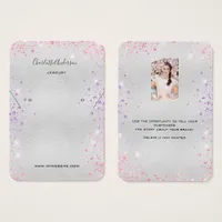 Silver pink earrings photo display card