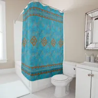 Southwest Mountain Peaks Turquoise Rust Geometric Shower Curtain