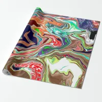 Colorful Marble Pour Paint Birthday   Wrapping Paper