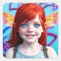 Tribal Kids | Girl with Red Hair Graffiti Square Sticker