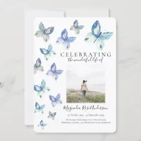 Simple Blue Butterfly Funeral Invitation