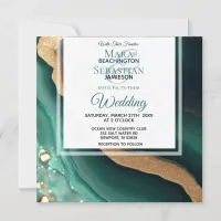 *~* EMERALD GREEN GOLD Agate RSVP QR  AR66 Wedding Invitation