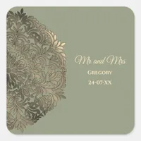 Sage Green and Gold Wedding Elegant Luxury Square Sticker