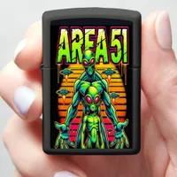 Eerie Aliens Wander Near Area 51 Under Neon Skies Zippo Lighter