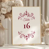 Elegant Vintage Romance Burgundy Table Number