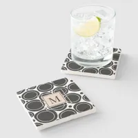 Abstract Modern Monogram Black White Blush Pink  Stone Coaster