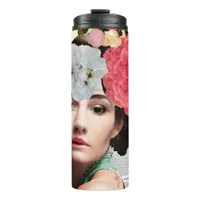 Paper Collage Style Art |  Lady and Flowers Thermal Tumbler