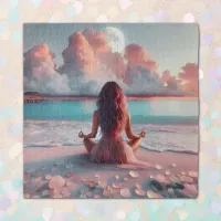 Beautiful Woman Meditating on Beach Blank Jigsaw Puzzle