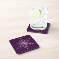 Elegant Silver Glitter Holiday Snowflake Purple Beverage Coaster
