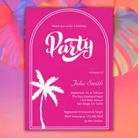 Modern Pink Malibu Girl Birthday Beach Party Invitation