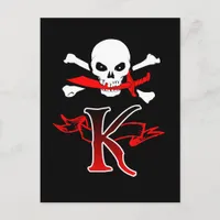 Jolly Roger K Monogram Initial Postcard