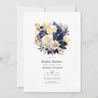 Navy, White, and Gold Floral Bridal Shower Invitation