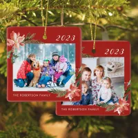 Family Photo Red Christmas  Ceramic Ornament