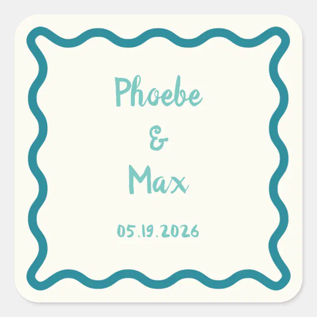 Handwritten Bold Whimsical Wavy Border Wedding  Square Sticker