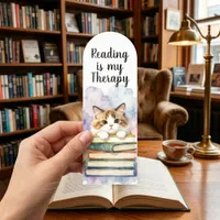 Watercolor Calico Cat Stack of Books Reading Bookmarks
